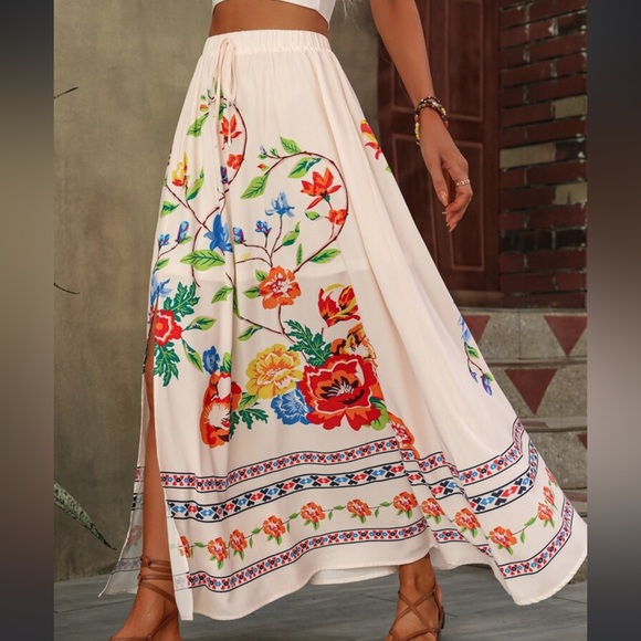 Dresses & Skirts - Boho Floral Print High Waist Slit Maxi Skirt